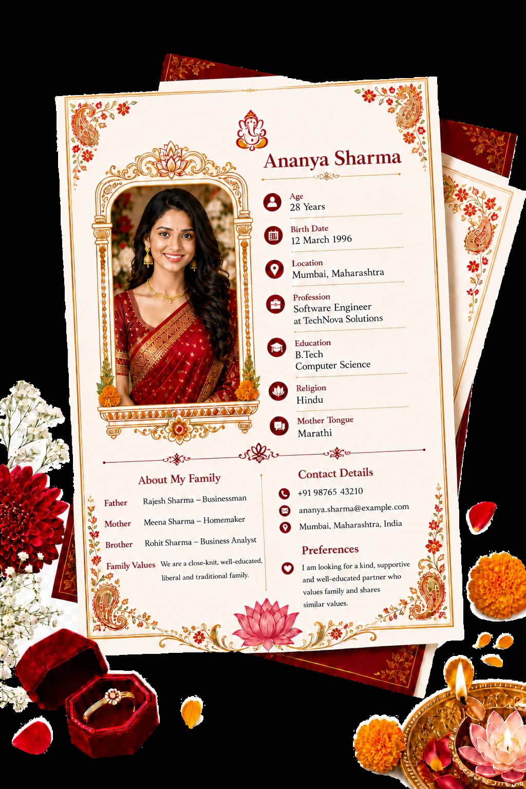 Traditional Hindu marriage biodata format previews